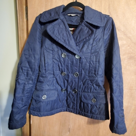 Burberry Navy Quilted Peacoat Nova check. Lined jacket. Sz small. - Picture 1 of 16